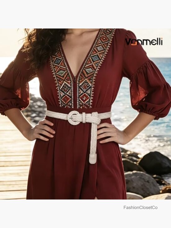 Woven Rattan Skinny Belt for Dresses Jeans, Adjustable Boho Braided Belt main image 4
